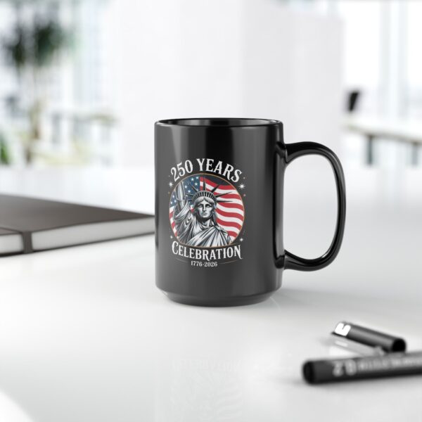 Patriotic Celebration Mug, 250 Years, 15oz Black Coffee Cup, American History Gift, 4th of July, Memorial Day - Image 3